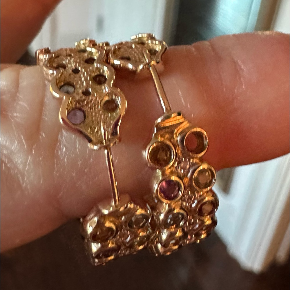 VIBRANT 10K GEMSTONE HOOP EARRINGS -12.5 GRAMS !! - Picture 10 of 15